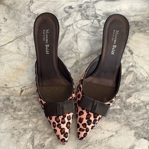 Vintage Massimo Baldi mules, brown leather and pink animal print size 8